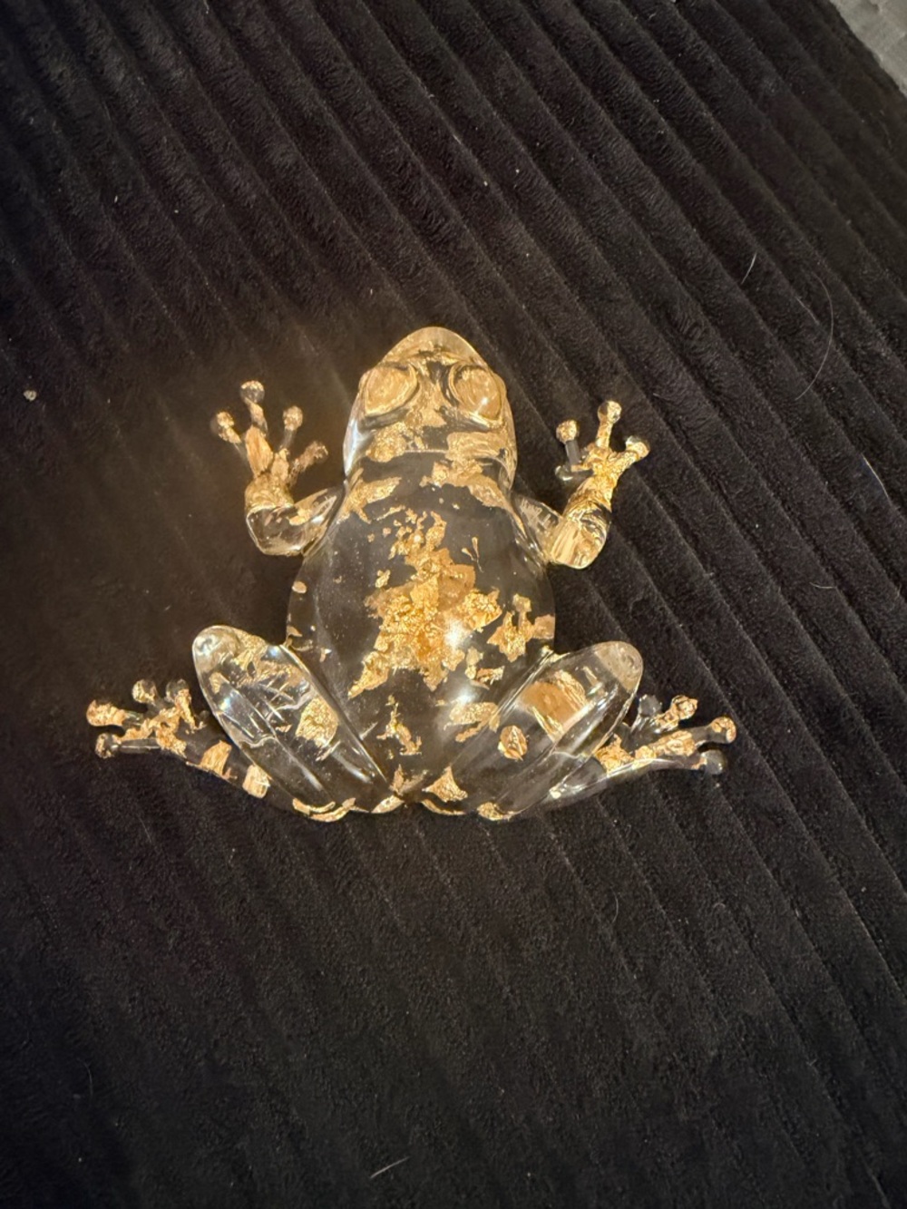Clear Glass Frog Figurine with Gold Leaf Accents